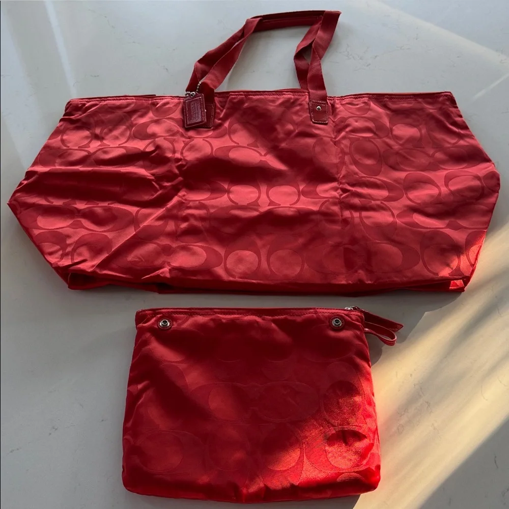 Coach Red Signature Satin Packable Totes NEW 👜 - Picture 7 of 8
